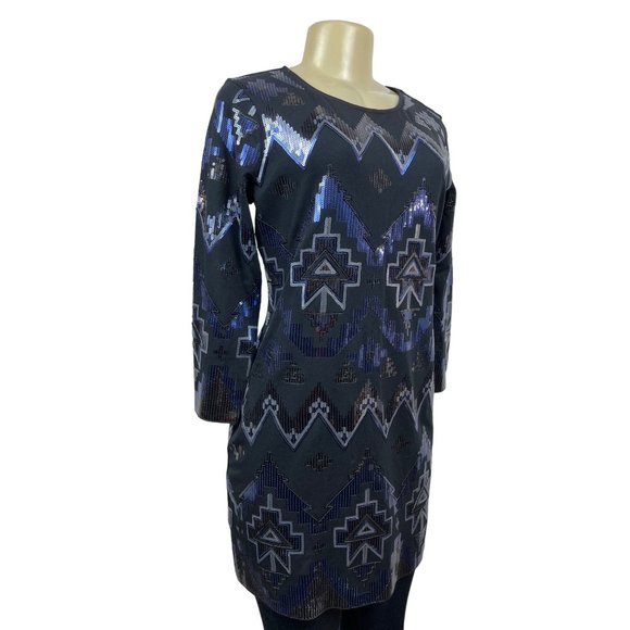 Express Women’s Black and Blue Sequined Dress Sz M - Picture 4 of 9